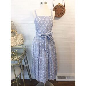 Antonio Melani Prince Blue Eyelet Floral Midi Cotton Jumper Dress NWT Size 8